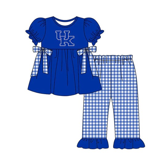 Preorder (moq 5)Baby Girls UK Bows Tunic Checked Ruffle Pants Team Clothes Sets 12.13