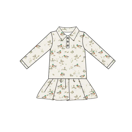 Preorder(moq 5) Baby Girls Ducks Plaid Button Ruffle Knee Length Dresses 10.30
