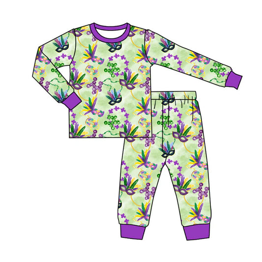 Preorder (moq 8)Baby Boys Anchors Masks Top Pants Mardigras Pajamas Sets 9.20