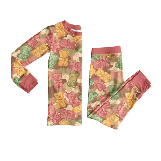 Preorder (moq 5)Baby Girls Camo Print Bear Candy Top Pant Pajamas Set 7.31