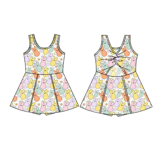 Preorder(moq 5) Baby Girls Sleeveless Colorful Rabbits Stars Easter Shorts Knee Length Dresses 10.28