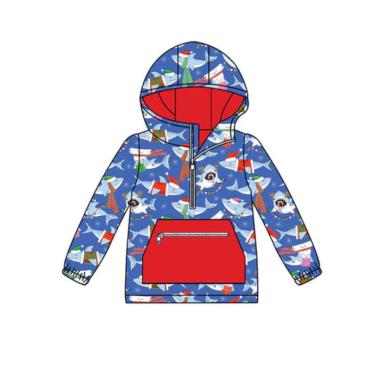 Preorder(moq 8)Baby Boys Hats Sharks Zipper Pockets Christmas Hoodies Top 10.1