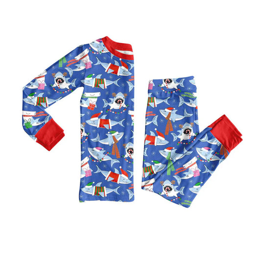 Preorder(moq 8)Baby Boys Hats Sharks Top Pants Christmas Pajamas Sets 10.1