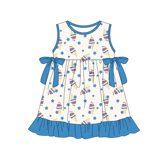 Preorder (moq 5)Baby Girls Flowers Ice Creams Bows 4th of July Ruffle Knee Length Dresses 12.30