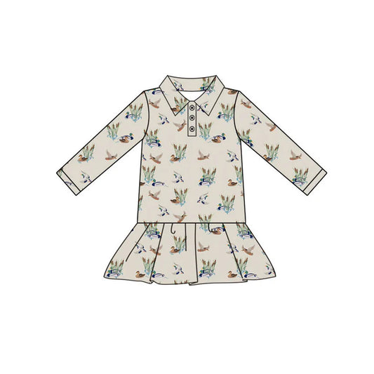 Preorder(moq 5) Baby Girls Ducks Plaid Button Ruffle Knee Length Dresses 10.30