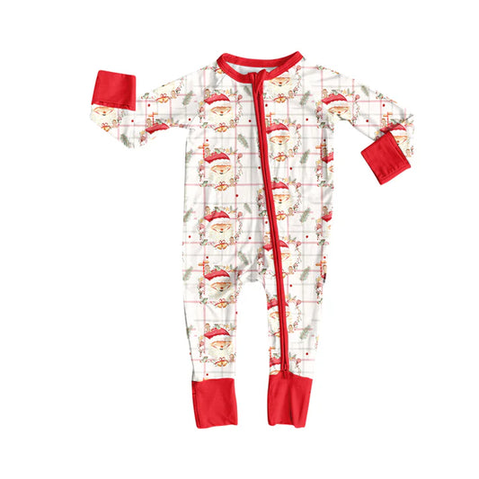 Preorder (moq 5)Baby Boys Long Sleeves Red Santa Plaid Zipper Pant Romper 6.13