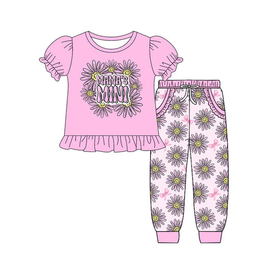 Preorder (moq 8)Baby Girls Pink Sunflowers Mamas Mini Top Pockets Jogger Pants Clothes Sets 9.16