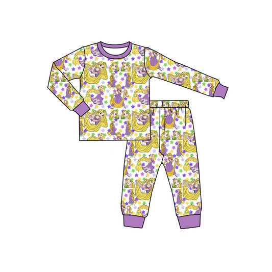 Preorder(moq 5) Baby Girls Mardigras Stars Cartoon Princess Top Pants Pajamas Sets 10.29