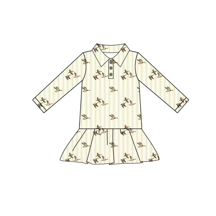 Preorder(moq 5) Baby Girls Ducks Plaid Button Ruffle Knee Length Dresses 10.30