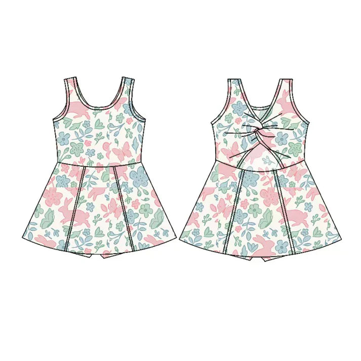 Preorder(moq 5) Baby Girls Sleeveless Rabbits Flowers Butterfly Easter Shorts Knee Length Dresses 10.28