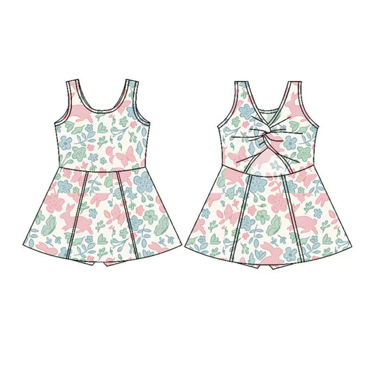 Preorder(moq 5) Baby Girls Sleeveless Rabbits Flowers Butterfly Easter Shorts Knee Length Dresses 10.28