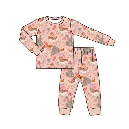 Preorder (moq 5)Baby Girls Long Sleeves Christmas Trees Gifts Top Pants Pajamas Set 7.15
