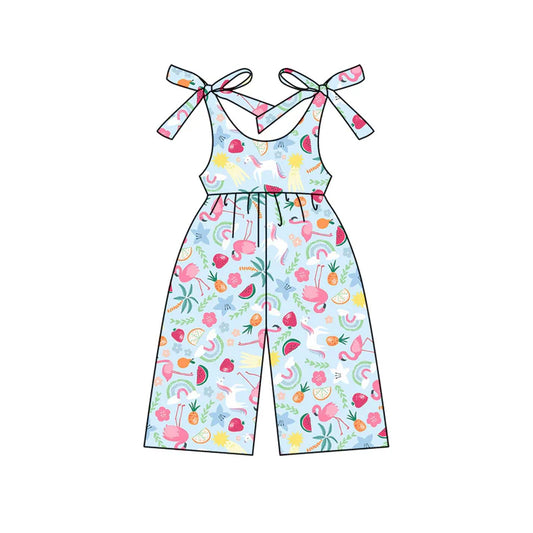 Preorder (moq 5)Baby Girls Blue Strap Floral Flamingos Jumpsuits 4.25