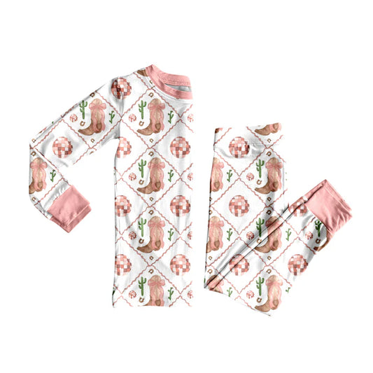 Preorder(moq 5) Baby Girls Western Boots Pink Top Pants Lounge Wear Pajamas Sets 8.12
