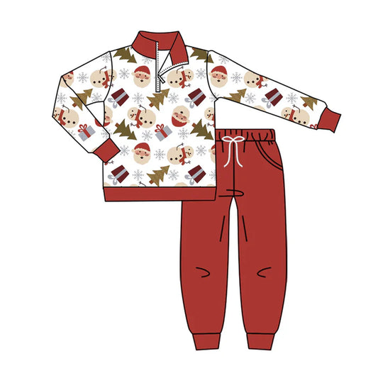Preorder (moq 8)Baby Boys Snowmen Trees Zipper Pullover Pockets Jogger Christmas Clothes Sets 9.24