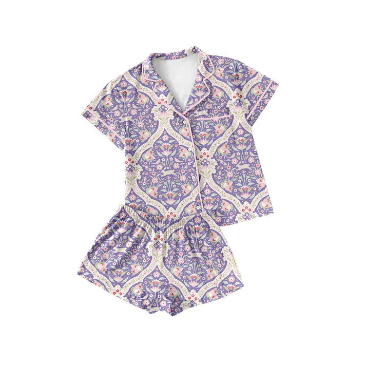 Preorder (moq 5)Baby Girls Flowers Checked Button Pocket Top Shorts Pajamas Sets 12.5