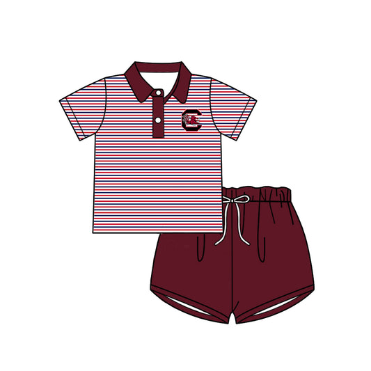 Preorder moq 5 Baby Boys Clothes Red Stripe Short Sleeves Top Shorts Set 5.7