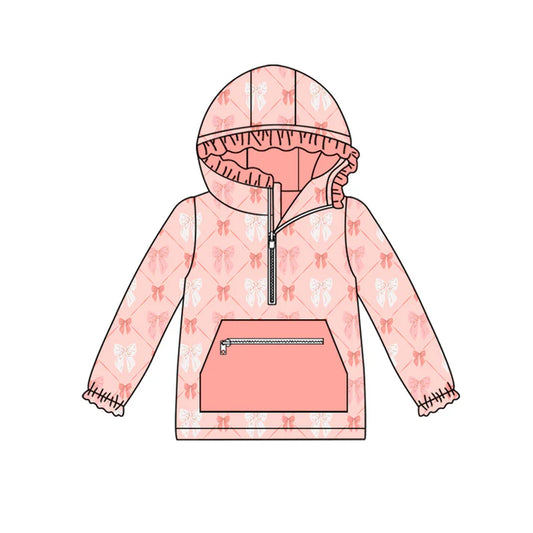 Preorder (moq 5)Baby Girls Coral Bows Zip Hooded Pullovers Tops 8.14