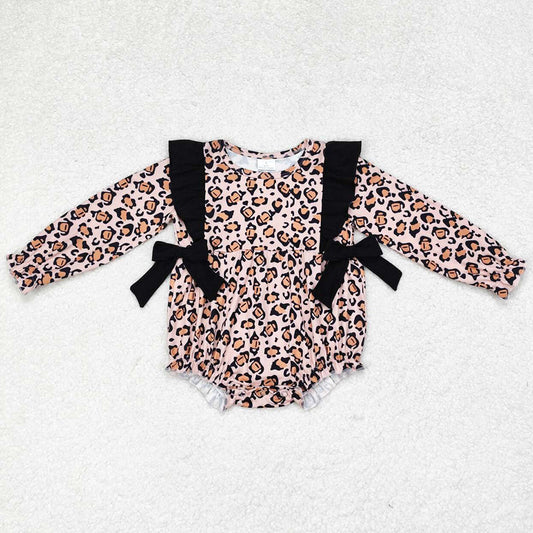 Baby Infant Girls Rompers Leopard Bows Long Sleeve Rompers LR1071