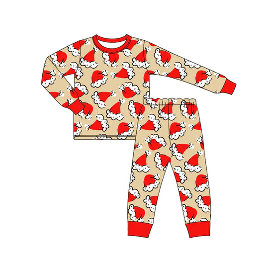 Preorder (moq 5)Baby Boys Long Sleeves Red Christmas Hats Top Pant Pajamas Set 6.14