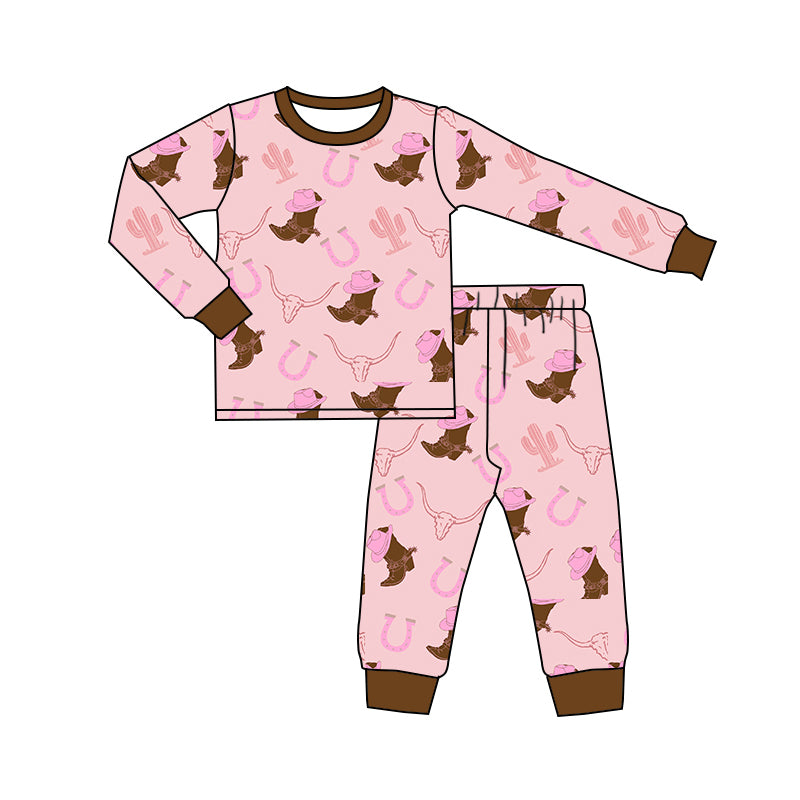 Western Style Baby Girls Pajamas Boots Boutique Sleepwear Sets Preorder Moq 5