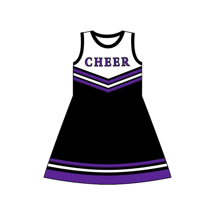 Preorder (moq 5)Baby Girls Purple Black Cheer Team Knee Length Dresses 8.12