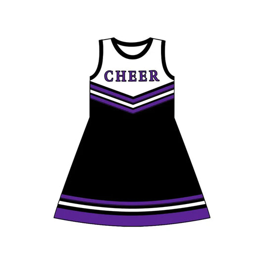 Preorder (moq 5)Baby Girls Purple Black Cheer Team Knee Length Dresses 8.12
