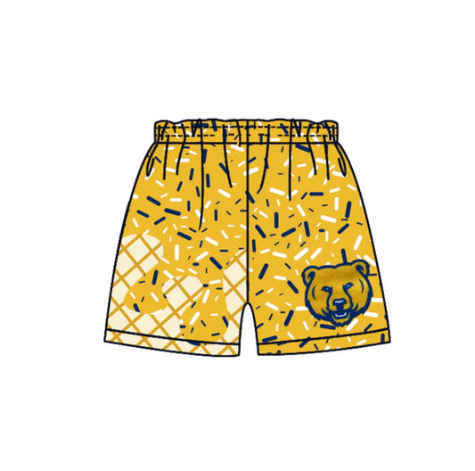 MOQ 5 pcs yellow ice cream sprinkle boys team shorts 8.20