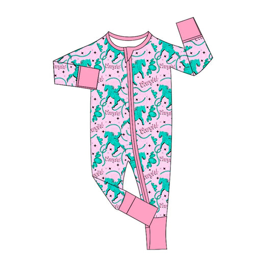 Baby Infant Girls Rompers Western Cowgirls Pink Zip Rompers Preorder MOQ 5