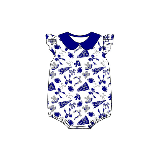 preorder(moq 5)Baby Infant Girls Blue Team Bow Flutter Sleeve Rompers 8.1