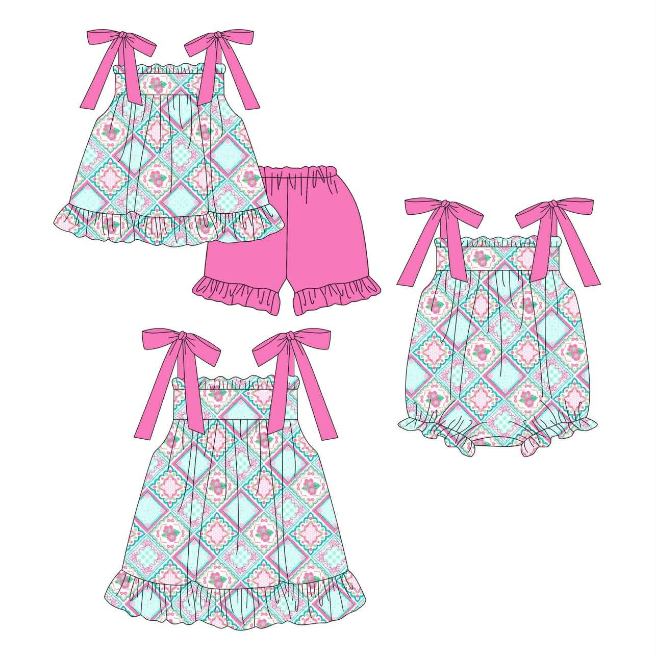 Preorder (moq 5)Baby Girls Clothes Flower Sibling Sister Baby Rompers Girls Dress