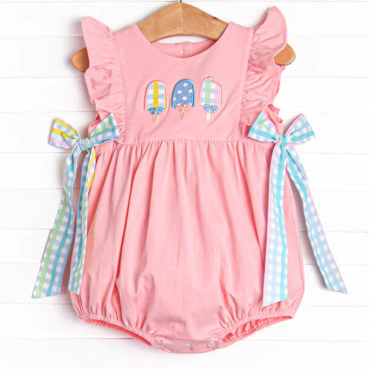 Preorder moq 5 Baby Girls Pink Flutter Sleeves Popsicle Bows Ruffle Rompers 4.29