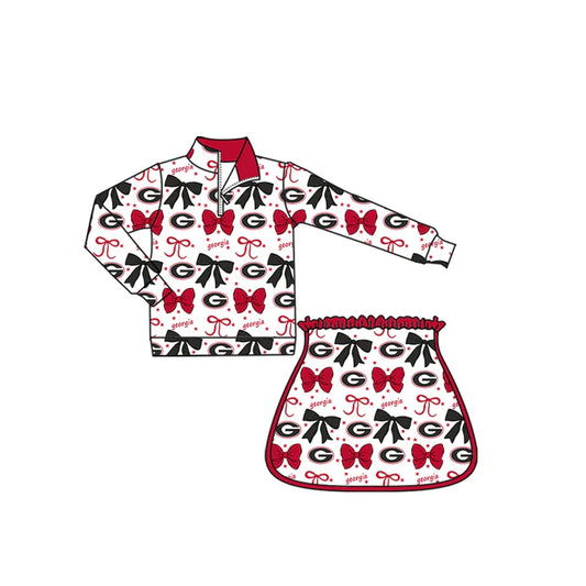 Preorder (moq 5)Baby Girls Red Georgia Bows Team Zip Pullovers Skort Team Clothes Sets 8.29