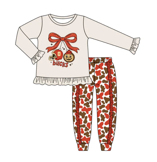 Preorder (moq 5)Baby Girls Grey Red Bucks Team Top Ruffle Pants Outfits Sets 8.11