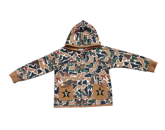 Preorder (moq 5)Baby Boys Dark Brown Camo V Stars Pockets Team Button Hoodie Jackets Top 11.24