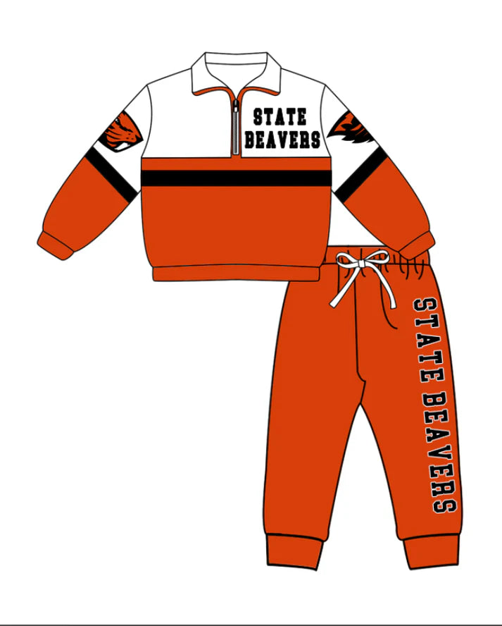 Preorder (moq 5)Baby Boys State Beavers Zipper Pullover Jogger Pants Team Clothes Set 1.6