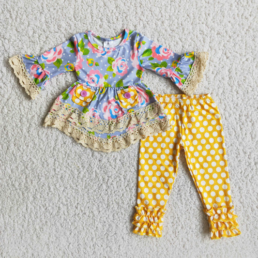Flower Print Baby Girls Clothes Sets 6 A17-12