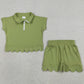 Baby Girls Clothes Green Zip Pullover Top Pockets Short Scallop Clothes Sets GSSO3375