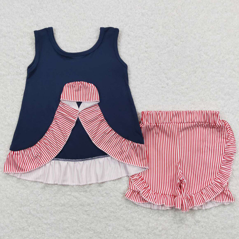 Baby Girls Clothes Baseball Embroidery Tunic Tops Ruffle Shorts Sets GSSO0405