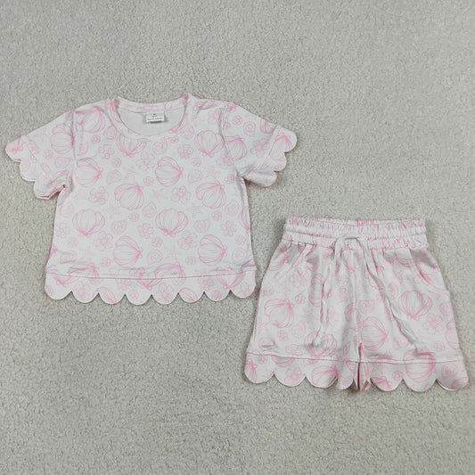 Baby Girls Clothes Shells Flowers Top Pockets Short Scallop Clothes Sets GSSO3729