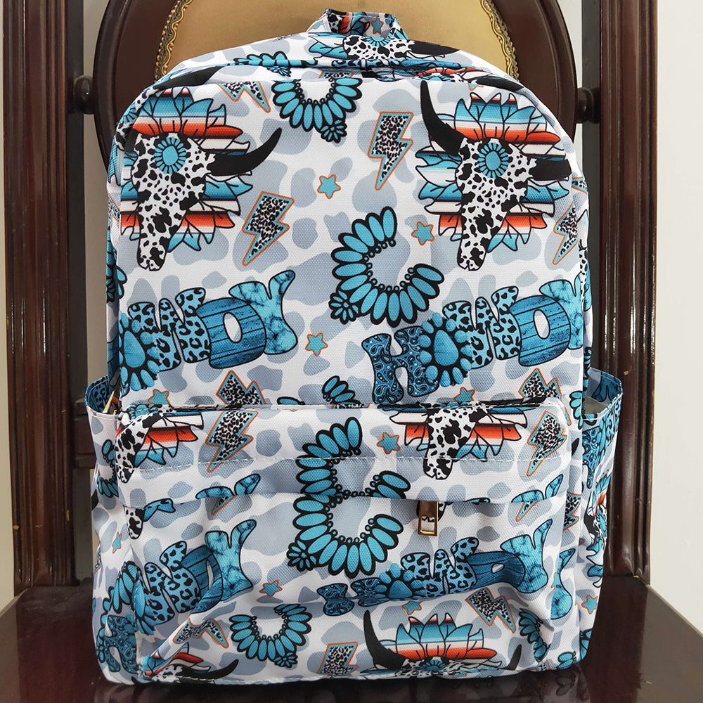 Baby Kids Backpacks Howdy Cow Turquoise Print Western Bags BA0076