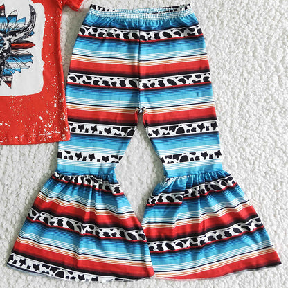 Baby Girl Clothes Set Cow Print Kids Clothes Girls Bell Bottom Outfits Western Style Girls Clothing Popular Outfits GSPO0052