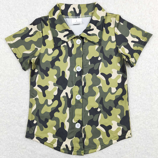 Baby Boys Clothes Shirts Toddler Green Camo Buttons Tee Shirts Tops BT0521