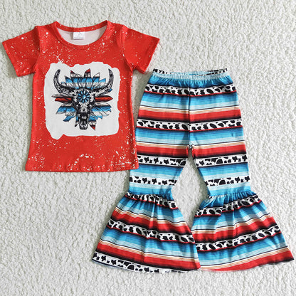 Baby Girl Clothes Set Cow Print Kids Clothes Girls Bell Bottom Outfits Western Style Girls Clothing Popular Outfits GSPO0052