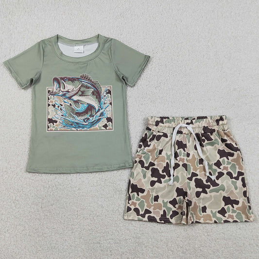 Baby Boys Clothes Green Camo Fishing Top Pockets Shorts Hunting Clothes Sets BSSO1835