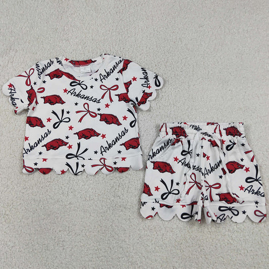 Baby Girls Clothes Star Bows Arkansas Top Pockets Shorts Team Scallop Clothes Sets GSSO3254