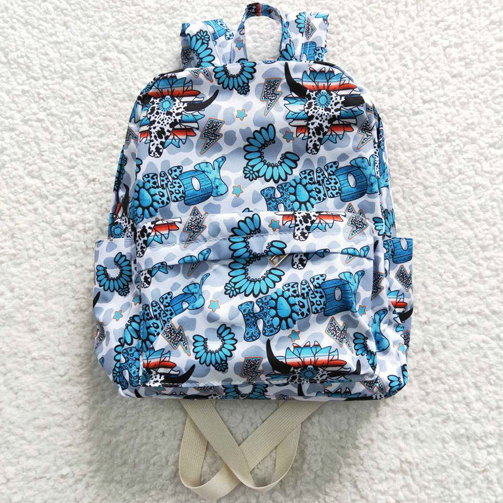 Baby Kids Backpacks Howdy Cow Turquoise Print Western Bags BA0076