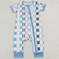 Baby Infant Rompers Easter Kids Blue Checkered Rabbits Zip Rompers SR1013