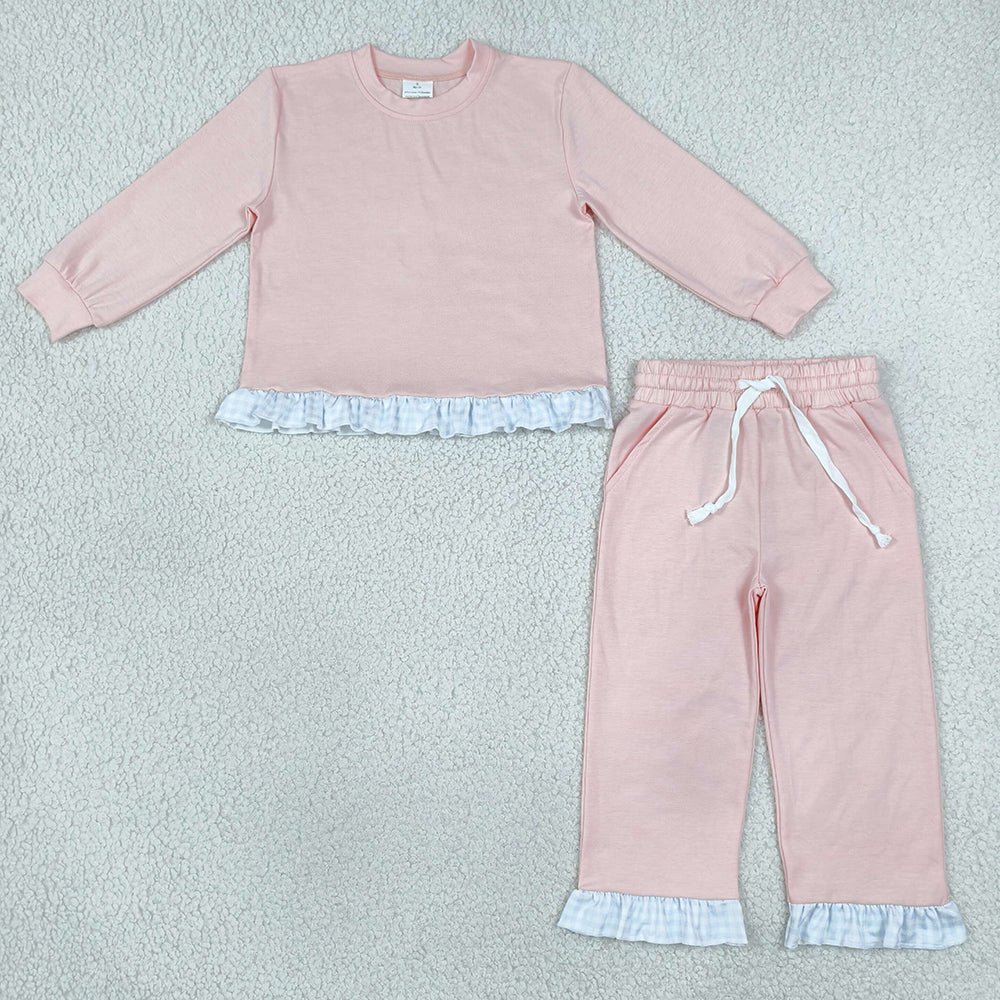 Baby Girls Clothes Light Pink Long Sleeve Top Ruffle Pant Clothes Set GLP3754