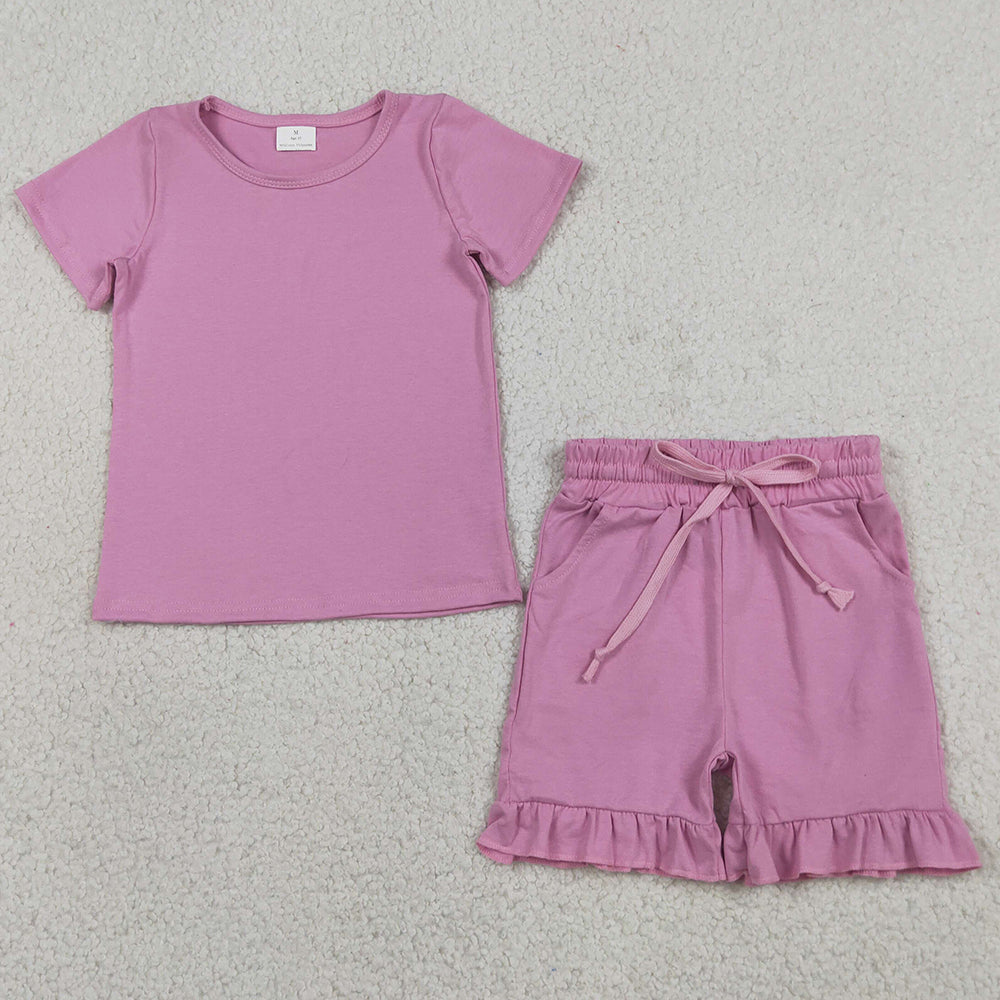 Baby Girls Clothes Short Sleeve Pink Shirt Top Pockets Ruffle Short Clothes Set GSSO3348